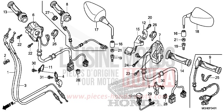 SWITCH/CABLE/MIRROR (VFR1200XD/XDA/XDL/XDS) for VFR1200X Dual Clutch CANDY PROMINENCE RED (R342) from 2014